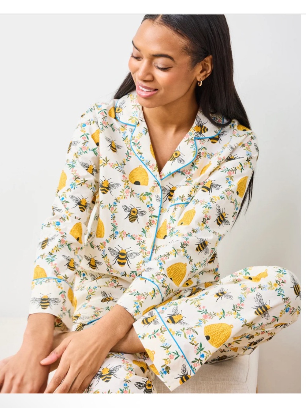 Printfresh Tall Pajama Top Long sleeve in Sweet Bee Organic Cotton  Sz MT - Picture 2 of 7